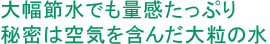 大幅節水でも量感たっぷり　秘密は空気を含んだ大粒の水